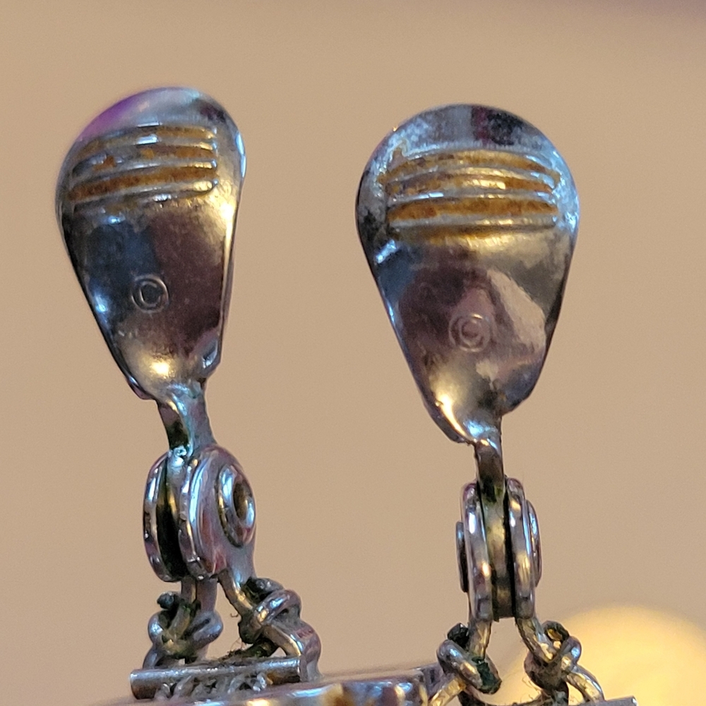Vintage Monet Silver-tone & Unsigned Gold-tone Clip-On Earrings ~ 1970s? - Picture 8 of 16